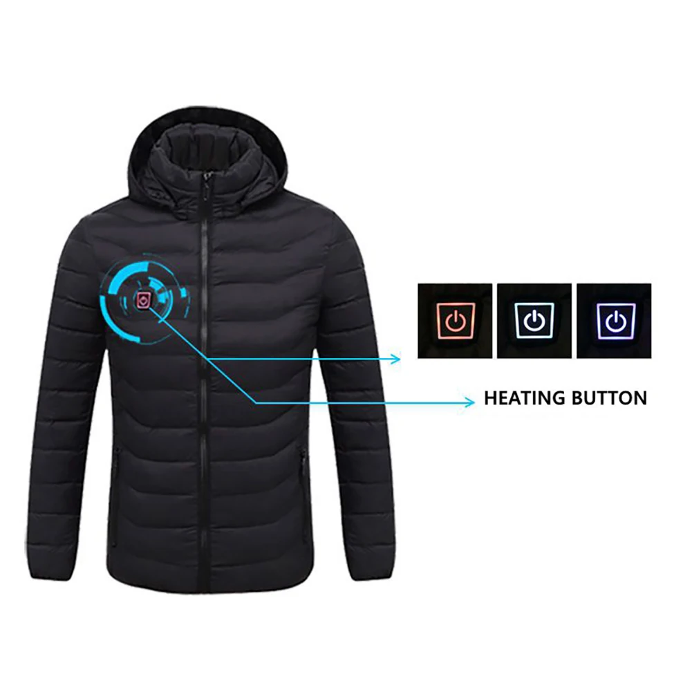 Fashion Unisex Winter Warm USB Powered Heating Jacket Thermostat Solid Color Hooded Coat Heated Clothing Waterproof Warm Jackets