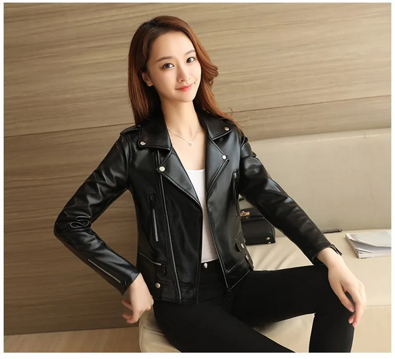 New Fashion Women Jacket Sungtin Brand Pu Leather Jacket Women Spring Coat Black Faux Leather Biker Female Punk Bomber Outwear