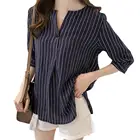 Летнее строгое платье офисная рубашка в полоску 34 рукав для женщин с круглым вырезом в полоску для отдыха Свободная блузка для свиданий в уличном стиле, топы
