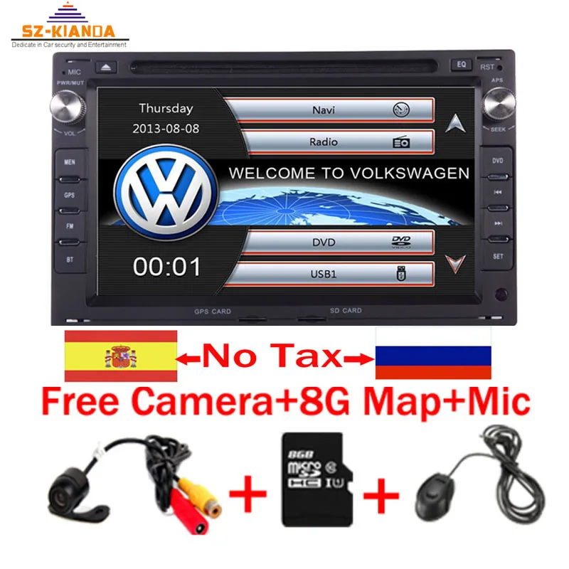 2 Din Автомобильный dvd-плеер для VW Golf4 gps T4 Passat B5 Sharan 3g Bluetooth радио, sd, usb рулевое колесо управление камера подарок - Цвет: Camera Mic 8GB Map