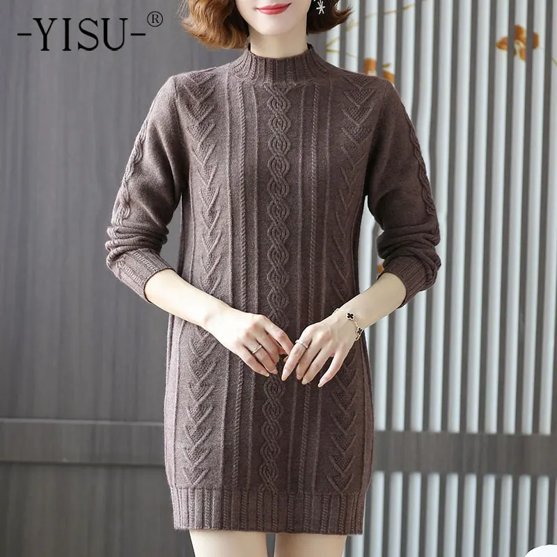 

Длинный женский свитер YISU, свободный Женский вязаный пуловер с длинным рукавом, Повседневный свитер, однотонная женская одежда в полоску «р...