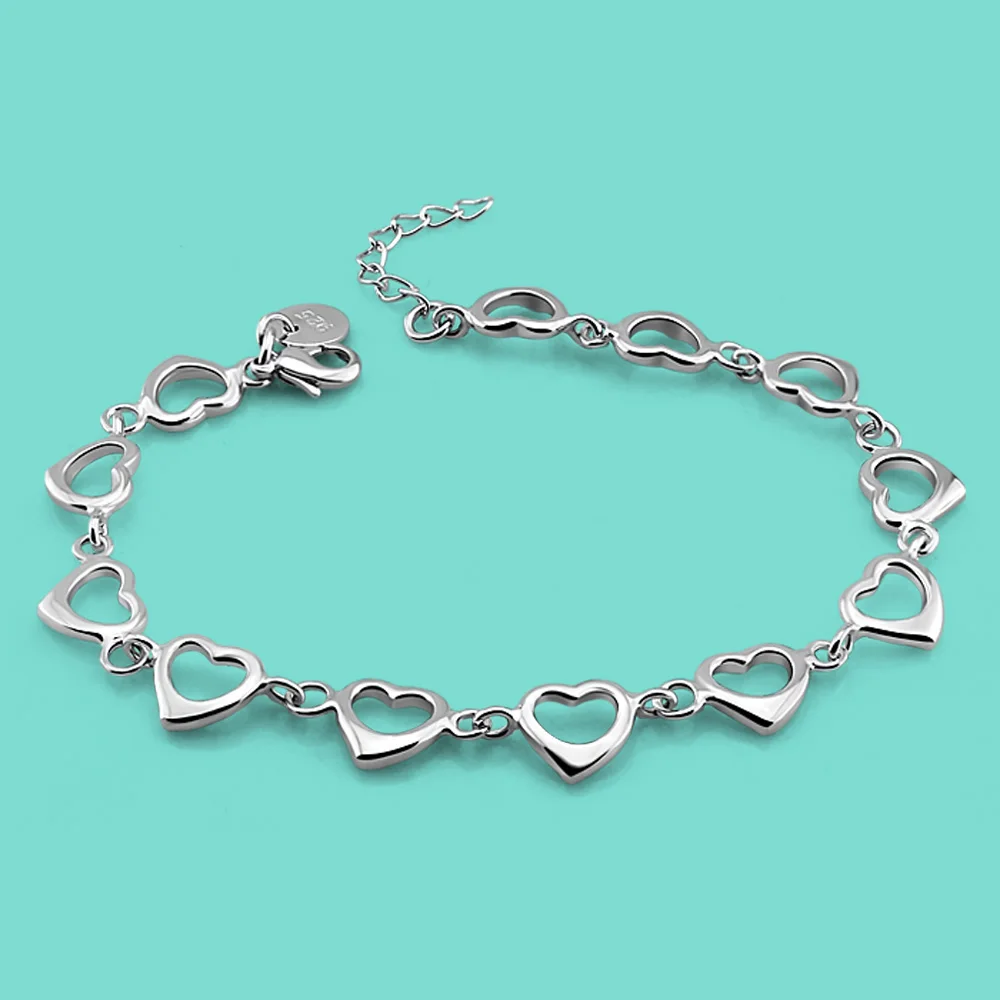 Летние женские 925 серебро браслет милый дизайн в форме сердца оригинальный