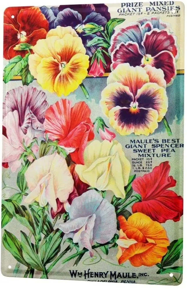 

Tin Sign Metal Plate Decorative Sign Home Decor Plaques Flora Floral Pansy
