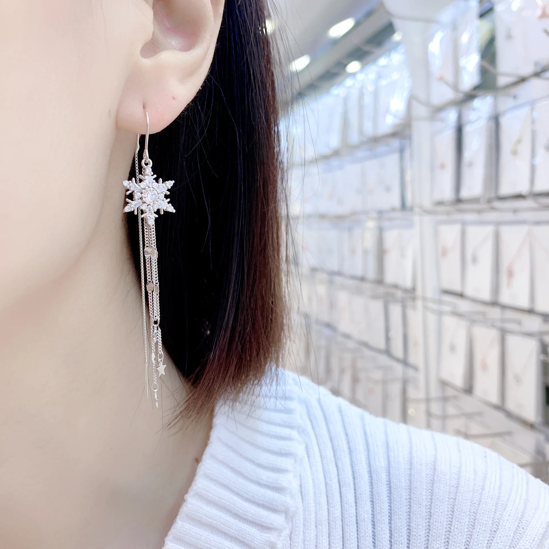 

Viwisfy Creative Snowflake Crystal Long Dangle Jewelry Girl Gift 100% Real 925 Sterling Silver Drop Earrings For Women VW21324