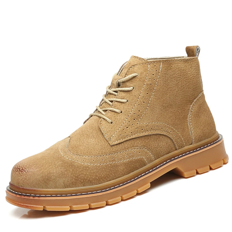 

plus size mens fashion steel toe covers working safety boots outdoor worker shoes cow leather brogue shoe bullock ankle boot man