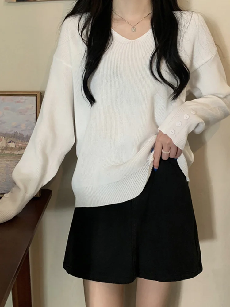 Женский свитер с V-образным вырезом весна-осень рубашка в иностранном стиле