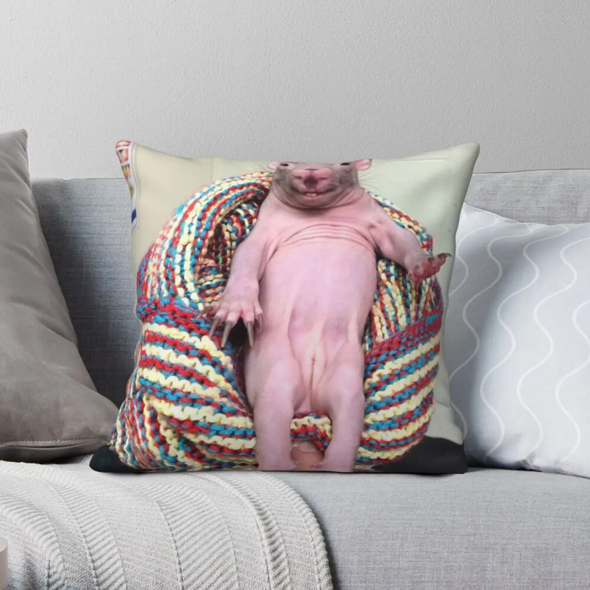 

Naked Mole Rat In Chair Square Pillowcase Polyester Linen Velvet Creative Zip Decor Car Cushion Cover