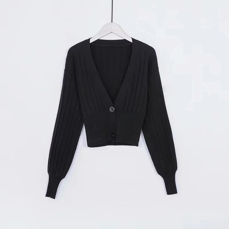 

Sexy Deep V Neck Cropped Cardigan Women Ribbed Knitted Sweater Knitted Cardigan Casual
