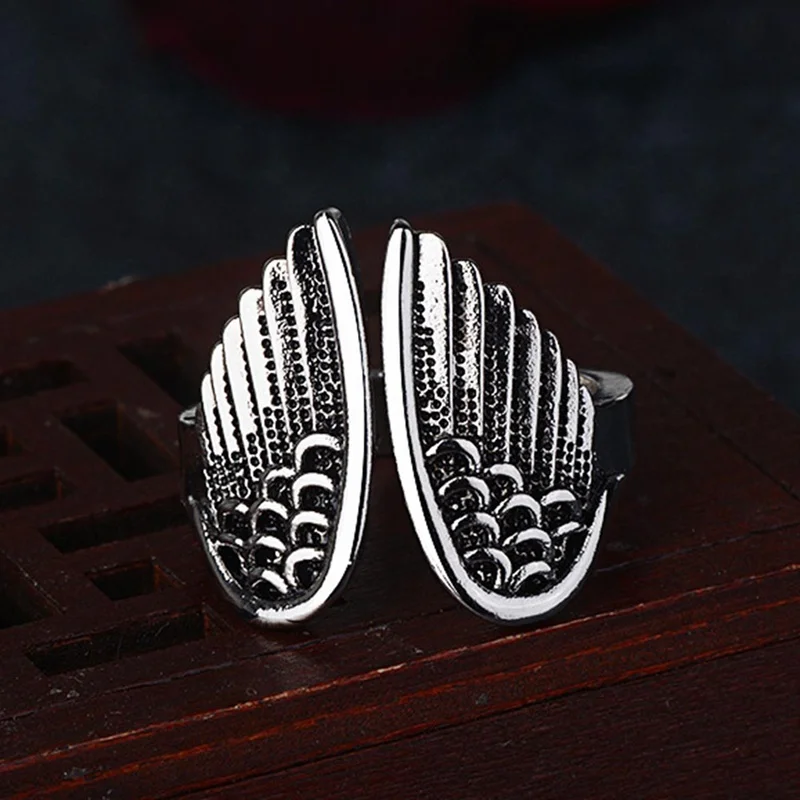 Открытое кольцо в европейском стиле ретро тайские серебряные крылья Ангела