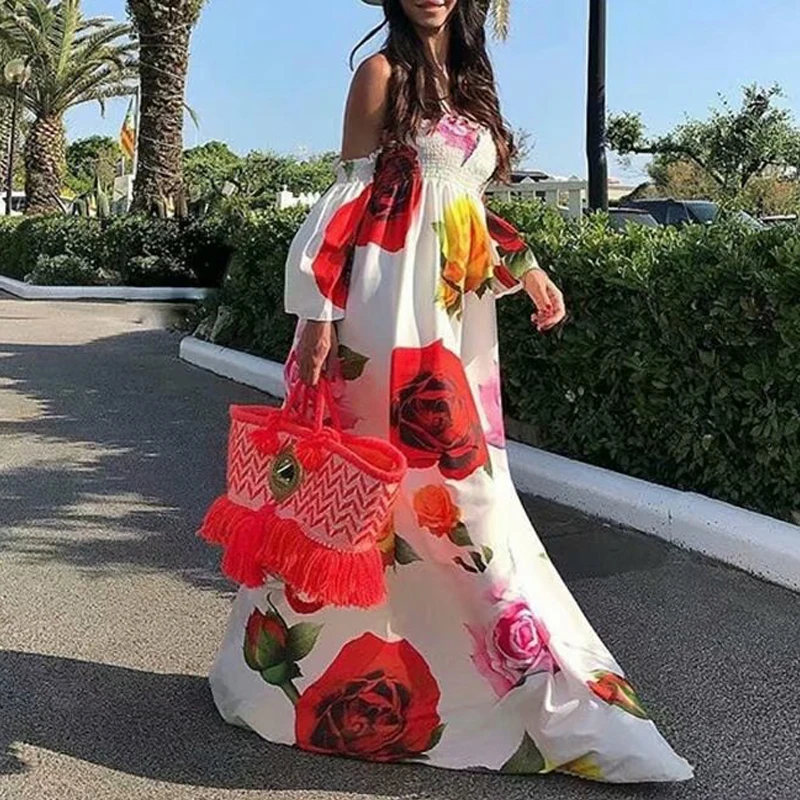 

Boho Sexy Maxi Dress Plus Size Print Dress Lady Swimsuit Cover up Beach Dresses Robe Summer Dress For Women Vestidos De Mujer