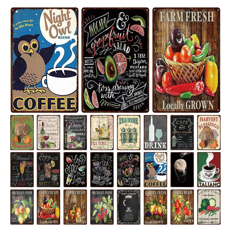 

Farm Fresh Fruit Vegetable Metal Tin Signs Retro Juice Vegetables Cafe Sign Plates Metal Poster Club Plaque Painting Home Decor