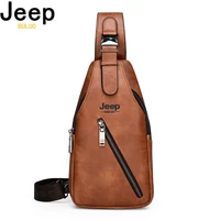 JEEP BULUO Travel Hiking Cross Body Messenger bags Mens Large Capacity Chest Sling Bag Solid Men Split Leather Bag New