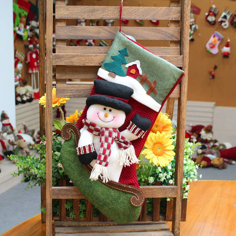 

Christmas Stocking Candy Gift Socks Bag Decorations Props Santa Snowman Elk Socks 45*20cm Gift Bags Noel Christmas Tree Ornament