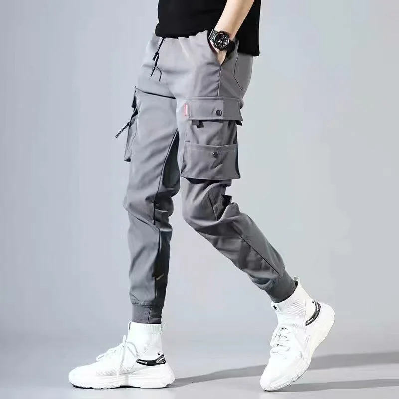 New Men Cargo Pants Black Ribbons Block Multi-Pocket Harem Joggers Harajuku Sweatpant Hip Hop Casual Tide Male Trousers | Мужская одежда