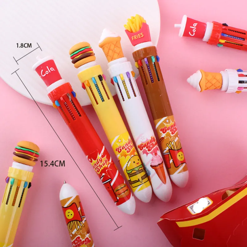 

10 Colors Cute Creative Ballpoint Pen School Office Supply Stationery Coke Burger Fries Silicone Multicolor Ballpoint Pen
