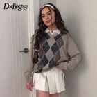 Свитер Женский вязаный клетчатый с V-образным вырезом