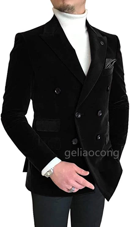 Double-Breasted  Peak Lapel Black/Green/Brown Velvet Wedding Groom Tuxedos Men Party Blazer Prom Business Suits Just one Jacket