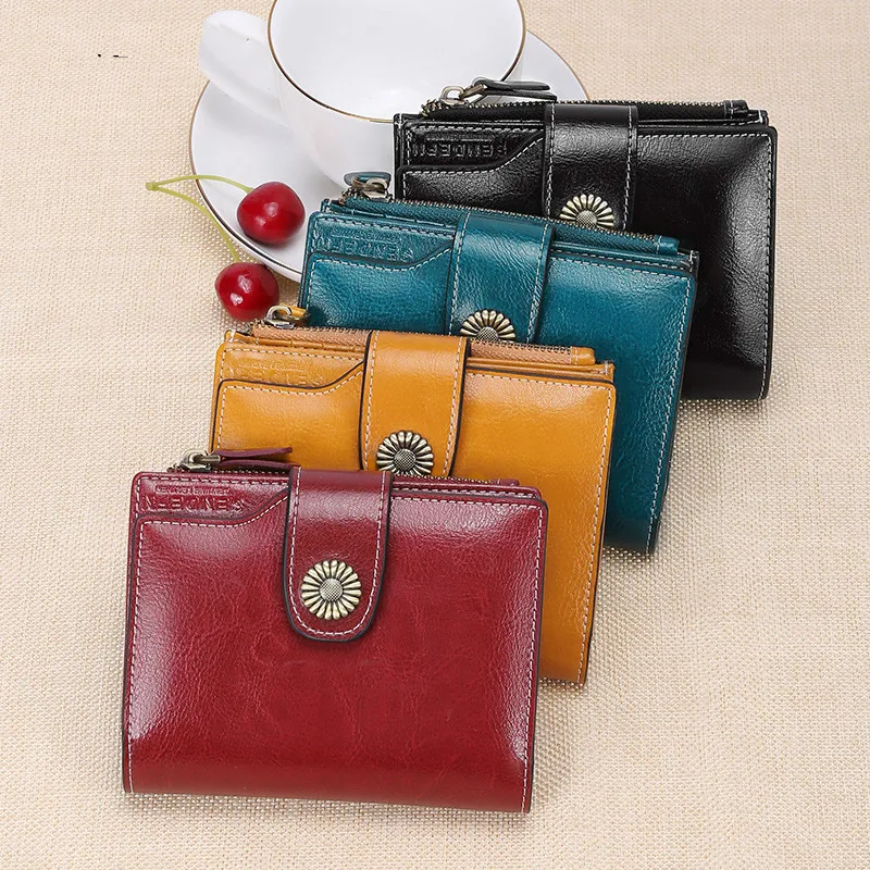 

NEW Genuine Leather Women Short Wallet Female Small Walet Fashion Lady Mini Zipper Wallet Coin Purse Card Holder 5206-5
