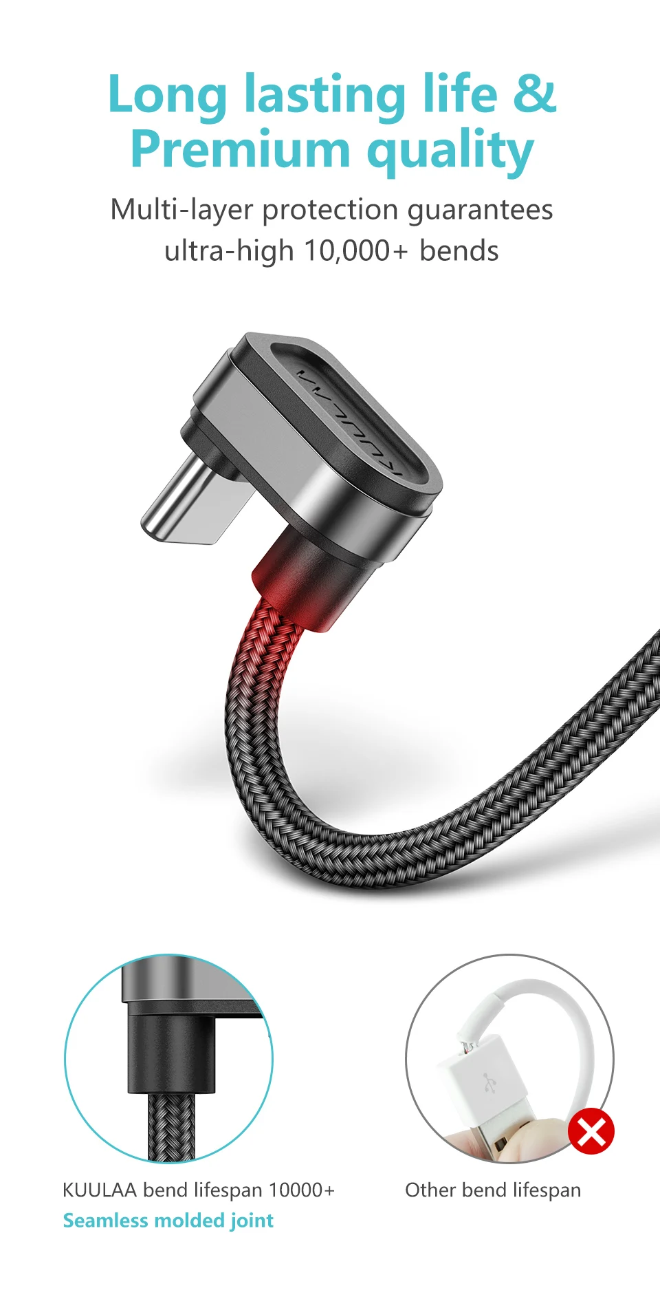 KUULAA нейлоновый USB C кабель 180 градусов Быстрое Зарядное устройство usb type C кабель для Xiaomi Mi 8 samsung Galaxy S9 Plus мобильный телефон USB-C шнур