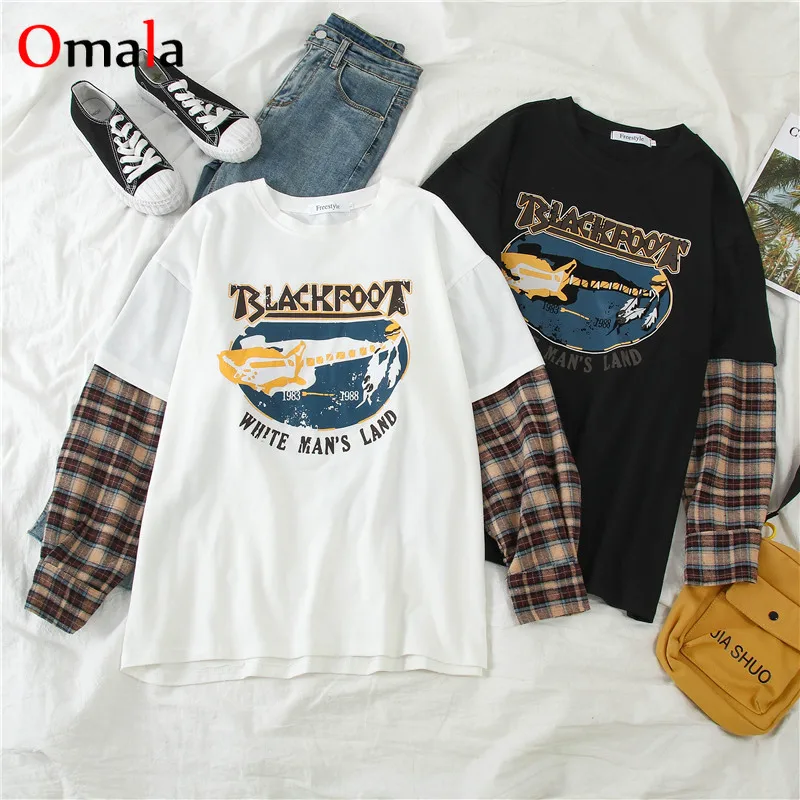 Весенние большие футболки с графическим принтом Женская Футболка harajuku длинным