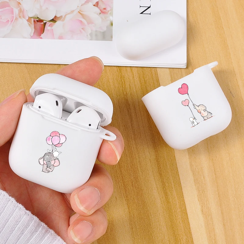 Белые чехлы с мультяшным рисунком для Apple AirPods милые детские слоны беспроводные