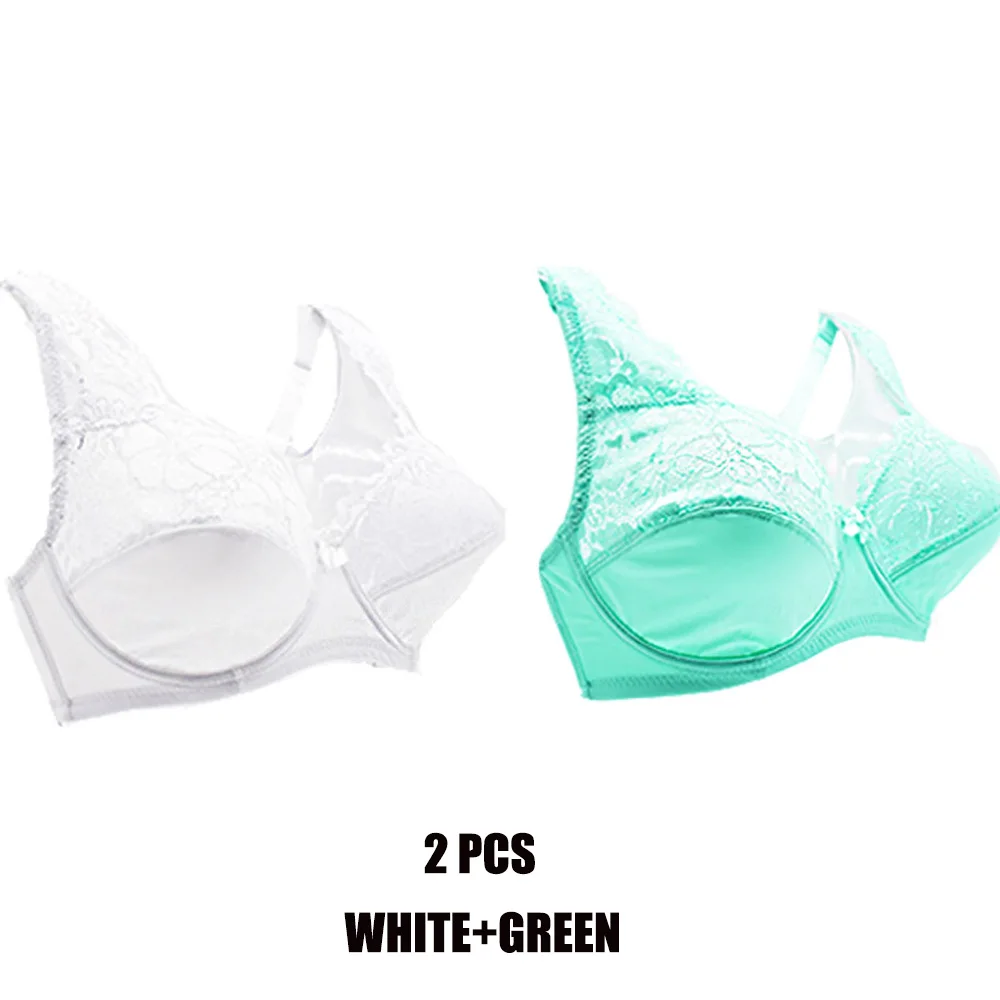 White Green Комплект из 2 предметов, женские сексуальные кружевные бюстгальтеры, без подкладки, перспективный бюстгальтер, большие размеры, Бюстгальтеры на косточках с вышивкой, бюстгальтеры, женское нижнее белье - Color: White Green