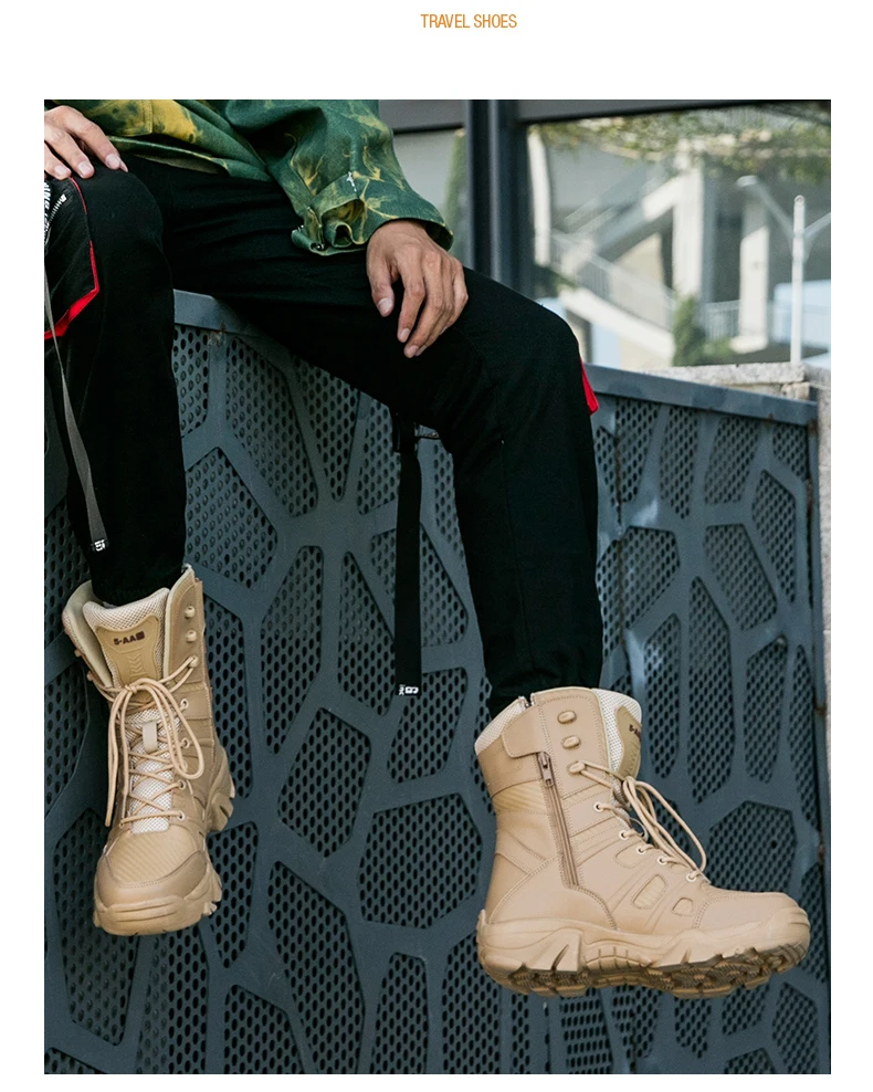 Boots Men Boots Leather Ankle Lace up Military boots Outdoor work Light fashion Moto Black Boots