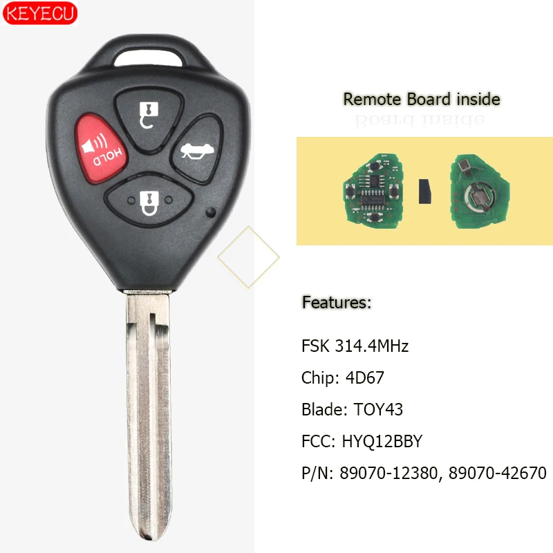 Запасной дистанционный ключ KEYECU 4B для Toyota Camry Sedan 2007 2010 HYQ12BBY 4D67 P/N: 89070 12360|Ключ от