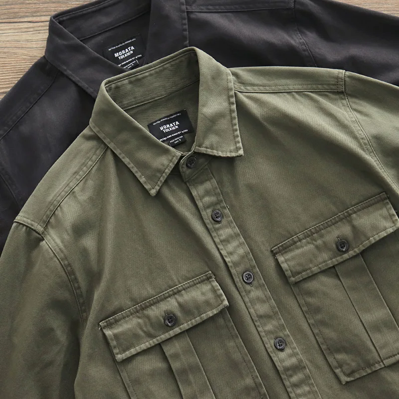 Tooling Long-sleeved Shirt Male Korean Loose Bf Trend Jacket Japanese Casual All-match Shirt Spring and Autumn Shirts for Men