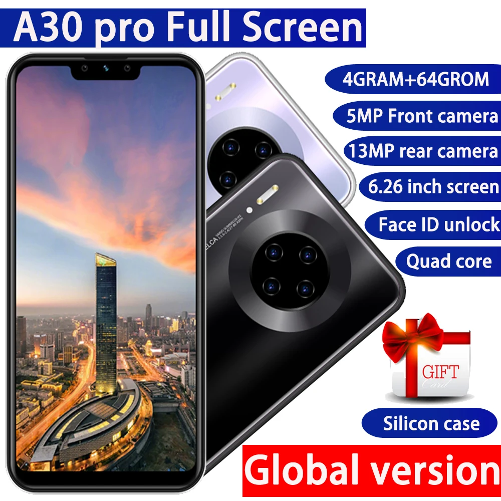 A30 pro 4G RAM 64G ROM мобильные телефоны android 6 26 дюймов MTK6580 четырехъядерный процессор
