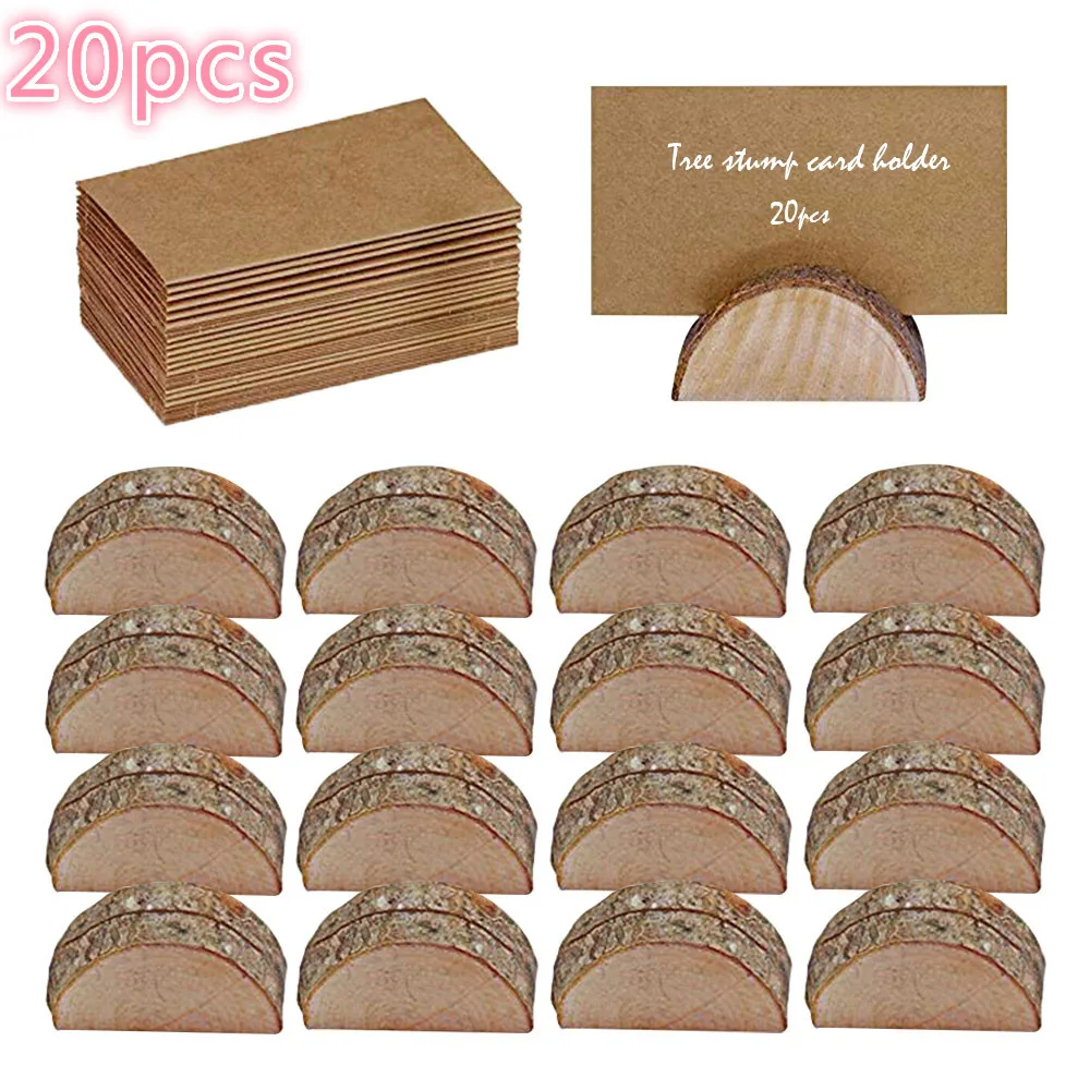 

20pcs Wooden Table Holder and Folding Cardboard Place Card Holders Note Photo Picture Clip Wood Wedding Party Direction Signs