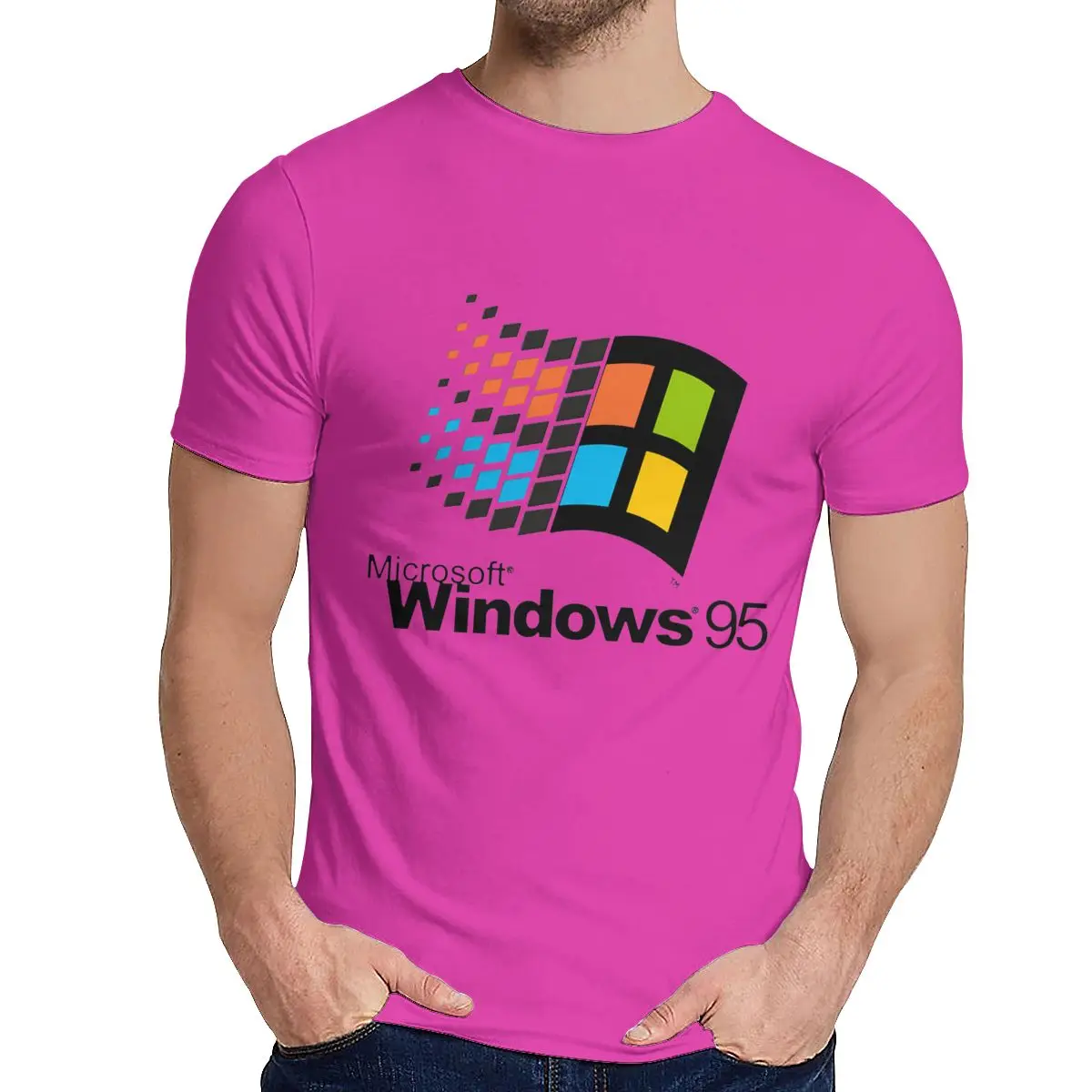 Винтаж Windows 95 Vaporwave футболка для мужчин лето прохладный человек хлопок короткий рукав круглый воротник - Цвет: Фуксия