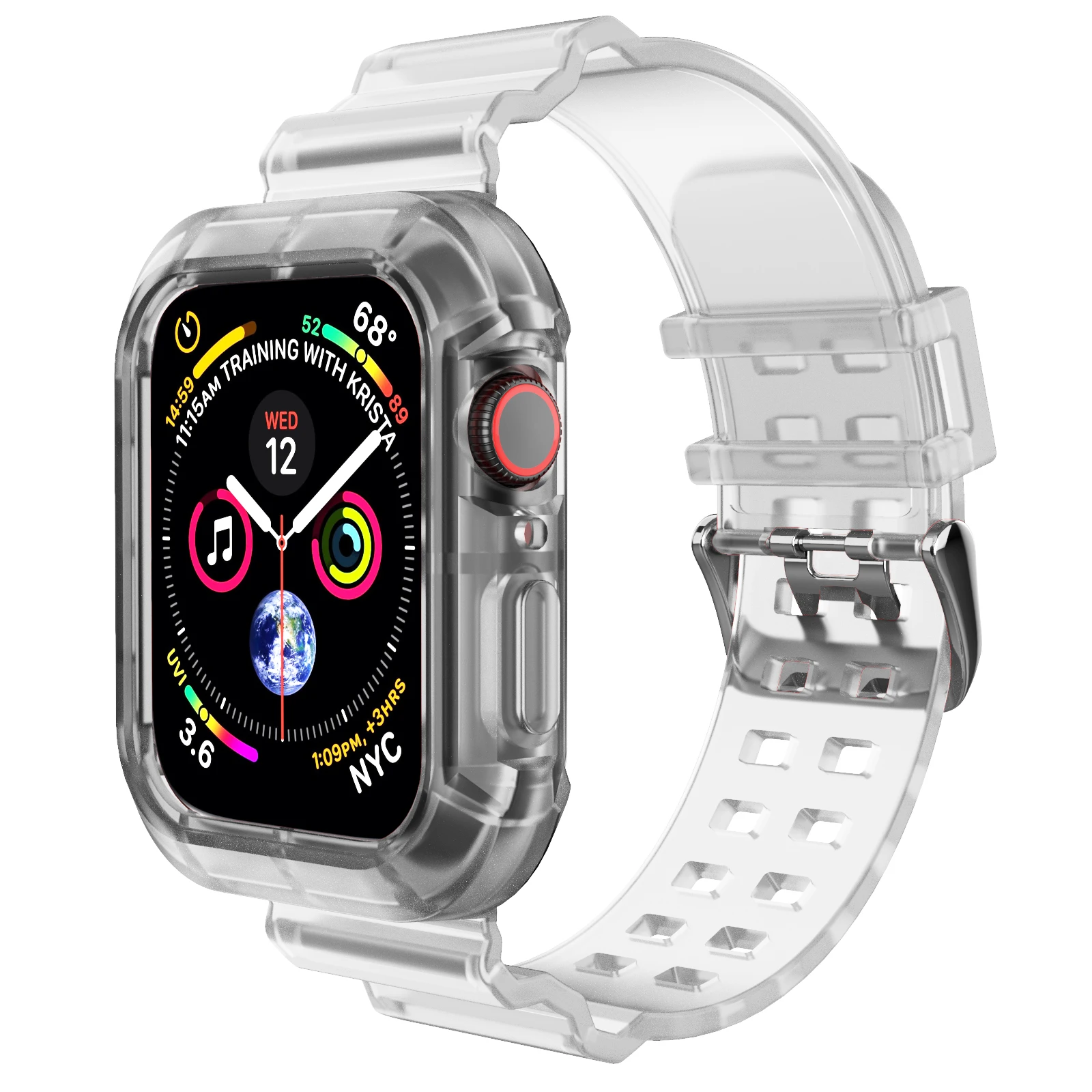 

Transparent for Apple Watch Band 40 44mm for Apple Watch Series 6 5 4 Band for Series 6 5 4 Wrist Strap with Durable Watch Case