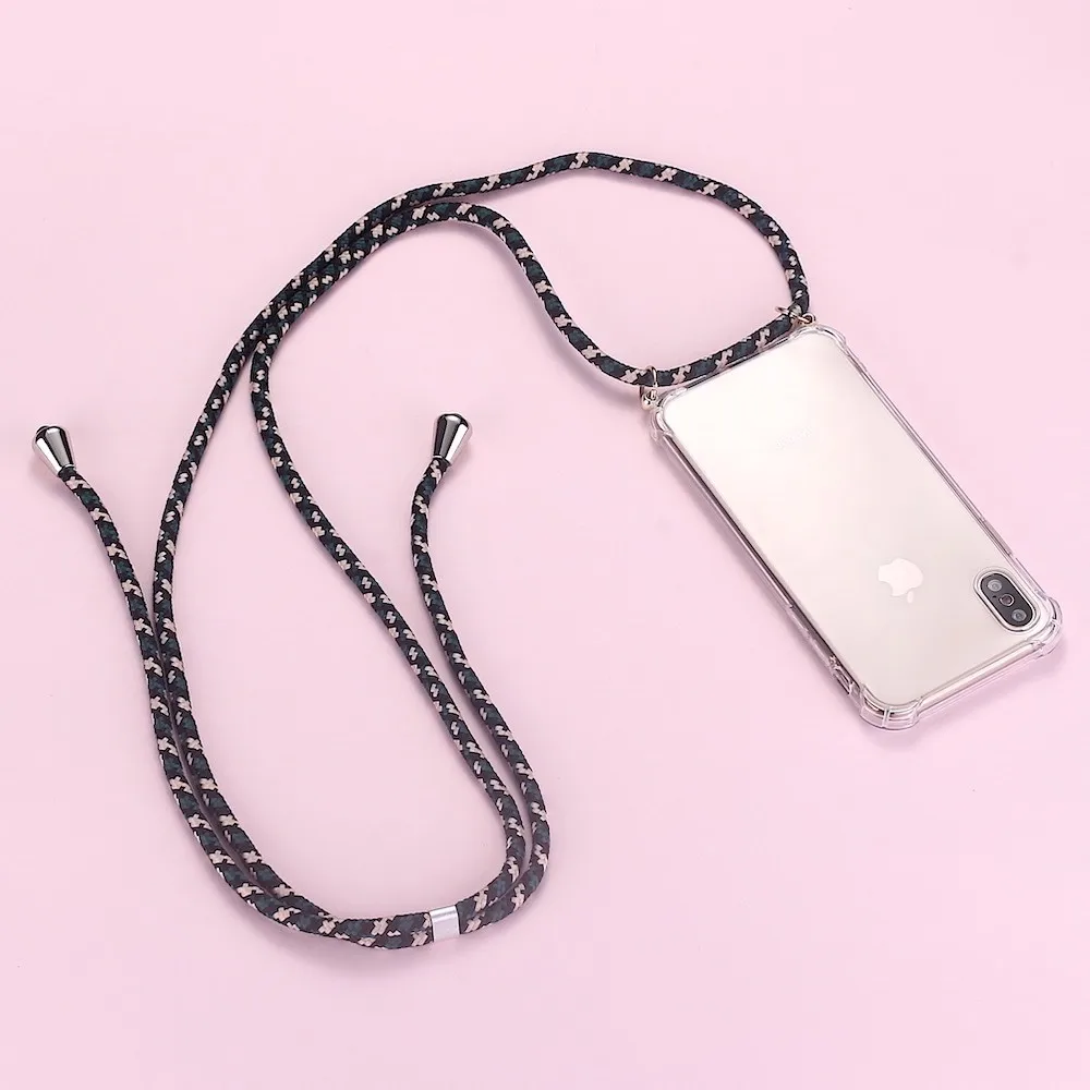 

Diy Lanyard strap pendant shockproof phone case for iphone x xr xs max 11 12 mini pro max se 2020 8 7 plus cute anti-knock cover
