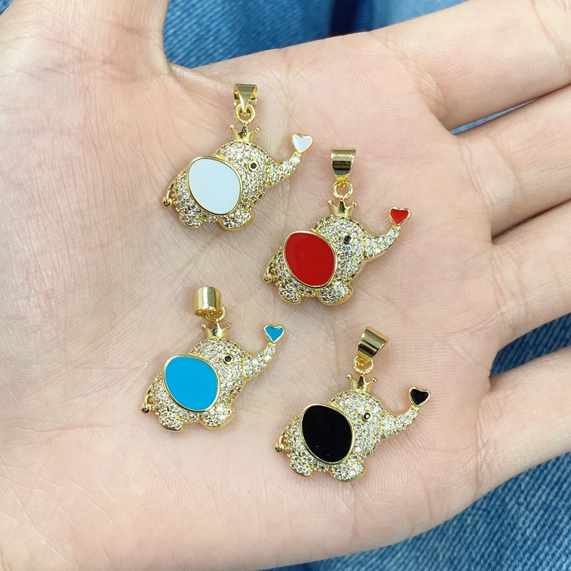 

5PCS/Lot Animal Jewel Accessory Cute Charms Necklace Black Blue Red White Enamel Zircon Elephant Pendants