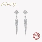 Ailmay 925 стерлингового серебра простые геометрические Форма серьги-гвоздики сверкающими камнями роскошные классические женские свадебные ювелирные изделия, ювелирные изделия