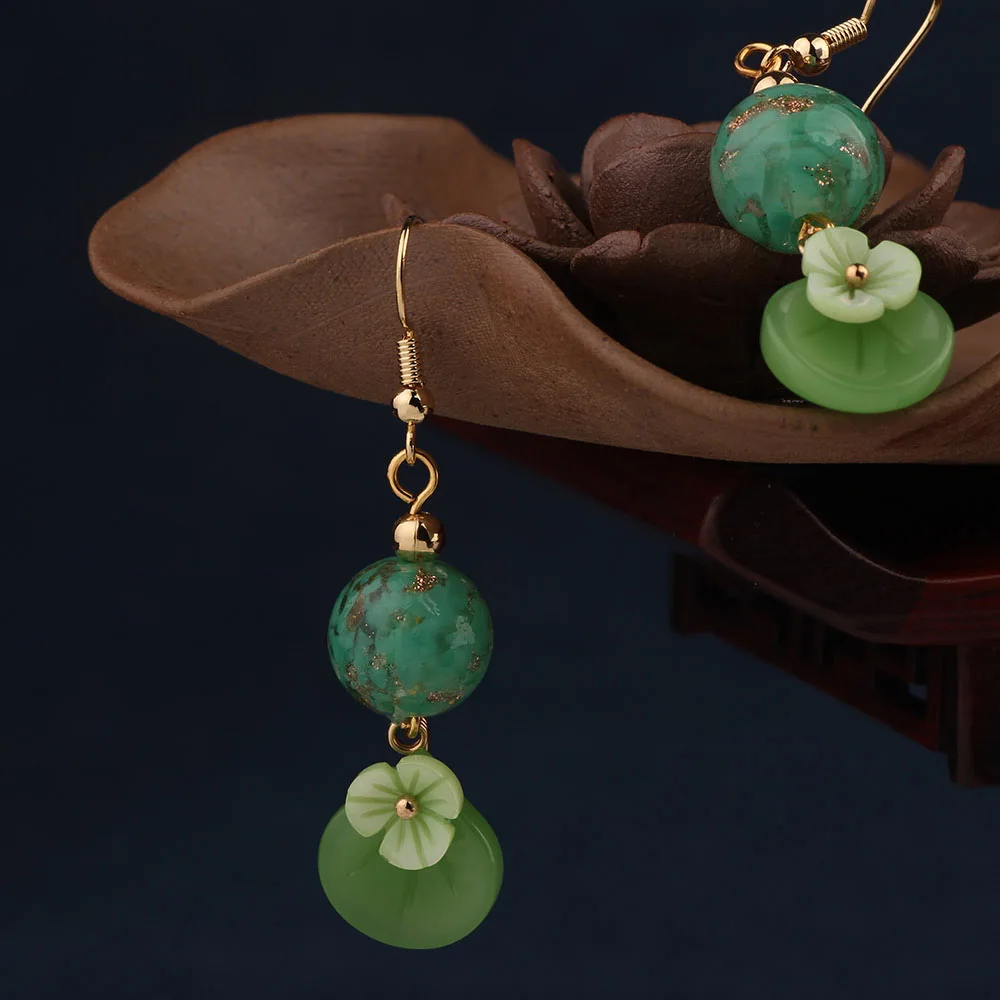 Женские этнические серьги подвески 2 цвета Винтажные с подвеской в виде цветка
