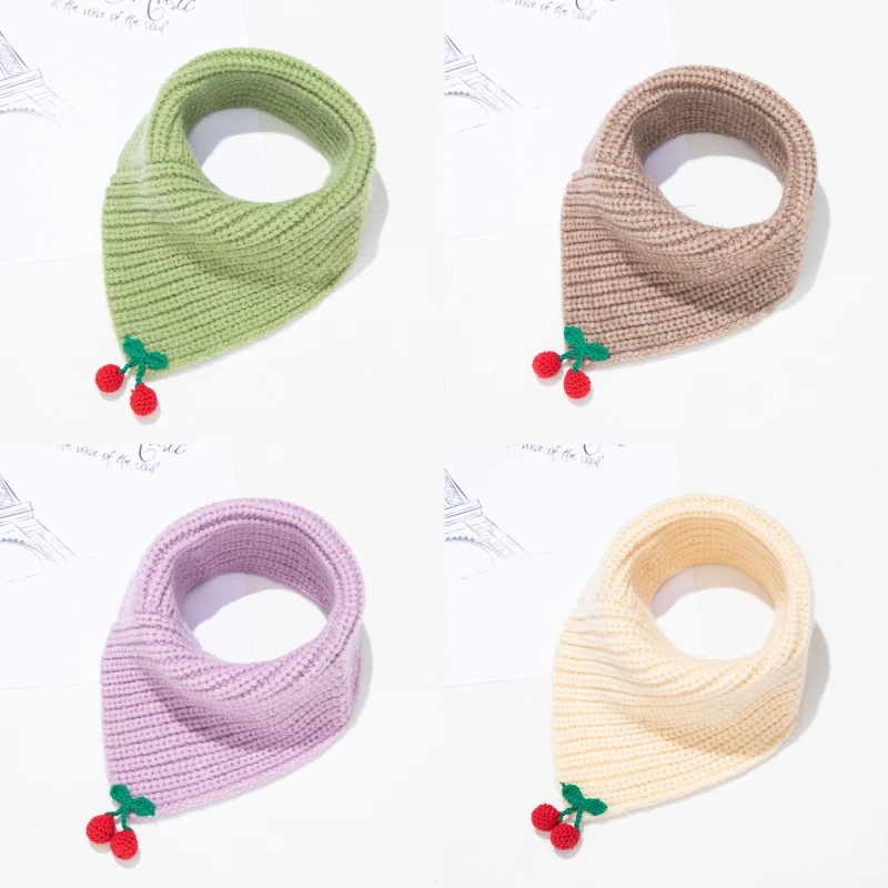 Детский зимний трикотажный треугольный шарф с мультяшным рисунком вишни