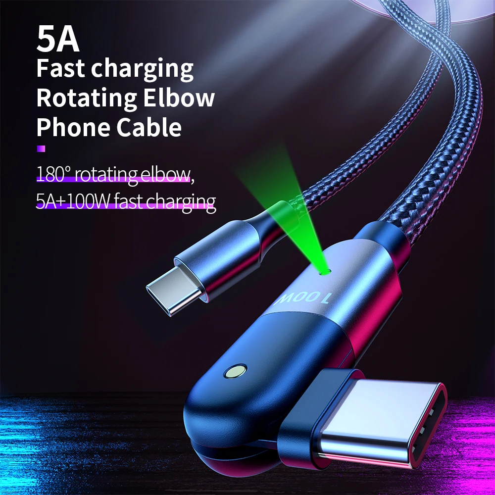 

5A PD Быстрый зарядный кабель с разъемами типа C USB Type-C с функцией быстрой зарядки вращающийся локоть Type-C кабель для передачи данных для Samsung S20 ...