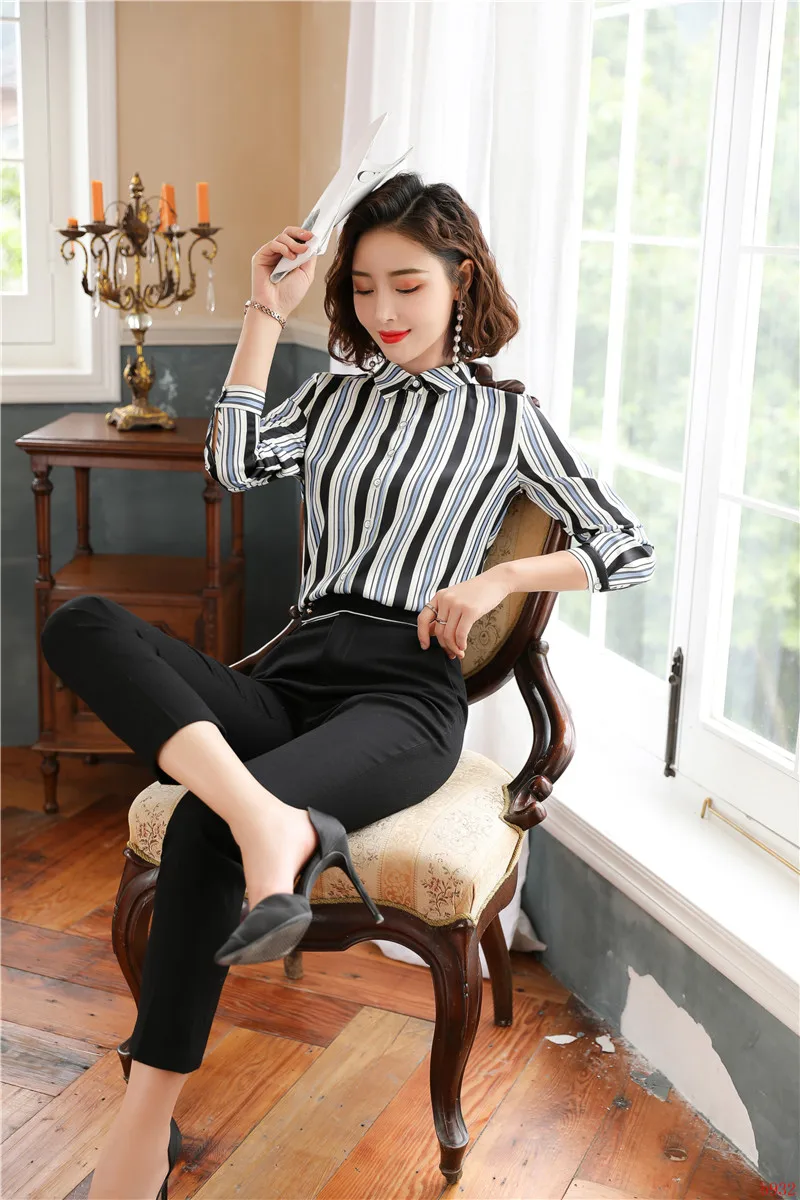 Блузка Женская Офисная в полоску с длинным рукавом | одежда