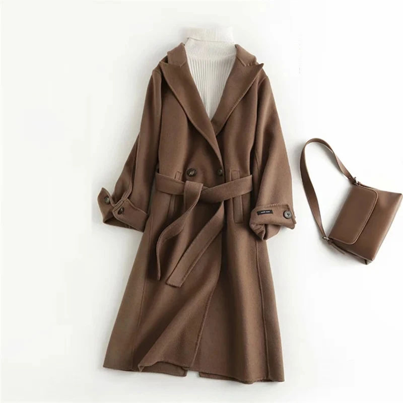 

2021 Coat Outwear for Women Lace Up Long Spring Winter Loose Comfortable Warm Casual Office Lady Classic Slim Elegant Fashion