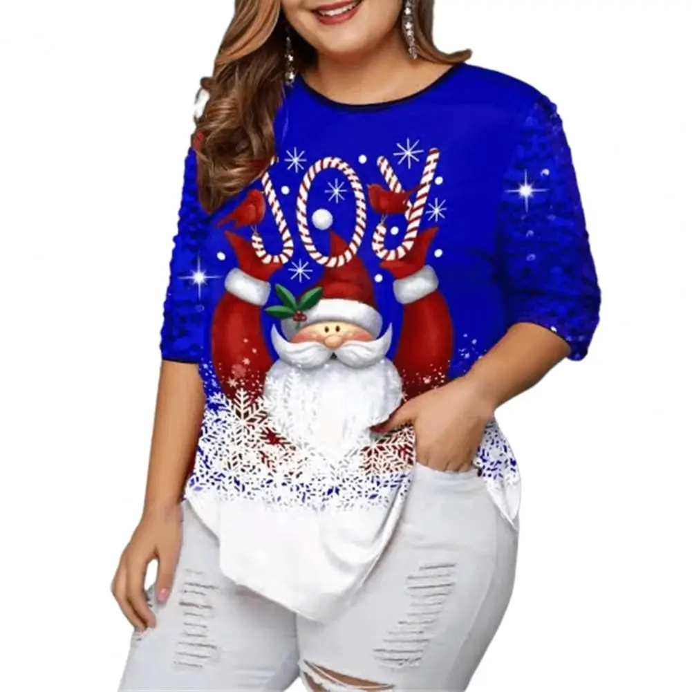 

Oversize Women Blouse Xmas Printed Hip Length Super Soft Women Blouse Shirts Top Sequined for Outdoor