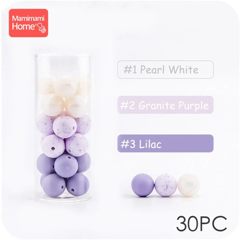 Purple Granite Mamihome 30 шт., силиконовые бусины, детский Прорезыватель для зубов, сделай сам, ожерелье для кормления, держатель на цепочке для соски, пищевой силикон, детские товары - Цвет: Purple Granite