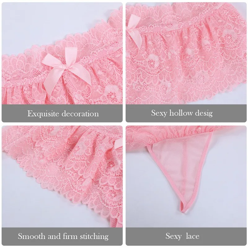 

Laamei Women Sexy Cute Thongs With Lace Skirt Underwear Soft Lace Skirt Panties String Slip Erotic Thongs And G Strings Briefs