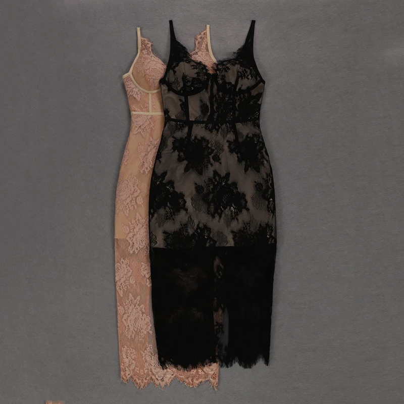 INDRESSME, новинка, сексуальное кружевное женское вечернее платье, вечерние платья знаменитостей, черное, глубокий v-образный вырез, элегантное, миди, Клубное, женское платье, Vestidos