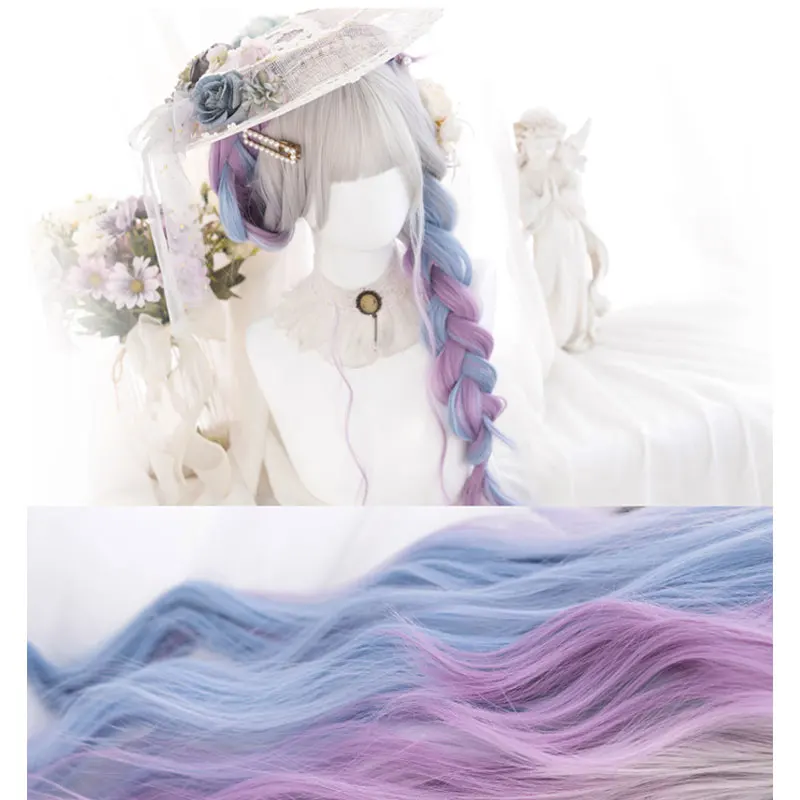 

TALANG Gray-white Gradient Blue-purple Wig New Fashion Cosplay Wig Lolita Wig High Temperature Resistant Silk Synthetic Wig