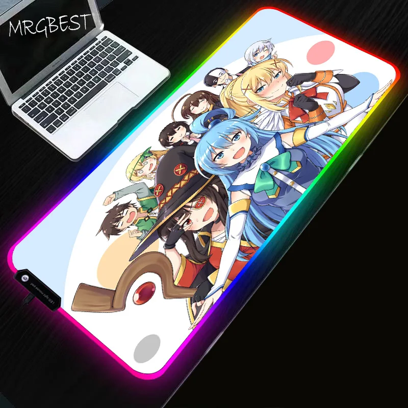

MRGBEST Anime Cute Girl Large Game RGB Mouse Pad for Gamer Computer LED Backlight USB MousePad Lock Edge Speed Keyboard Desk Mat