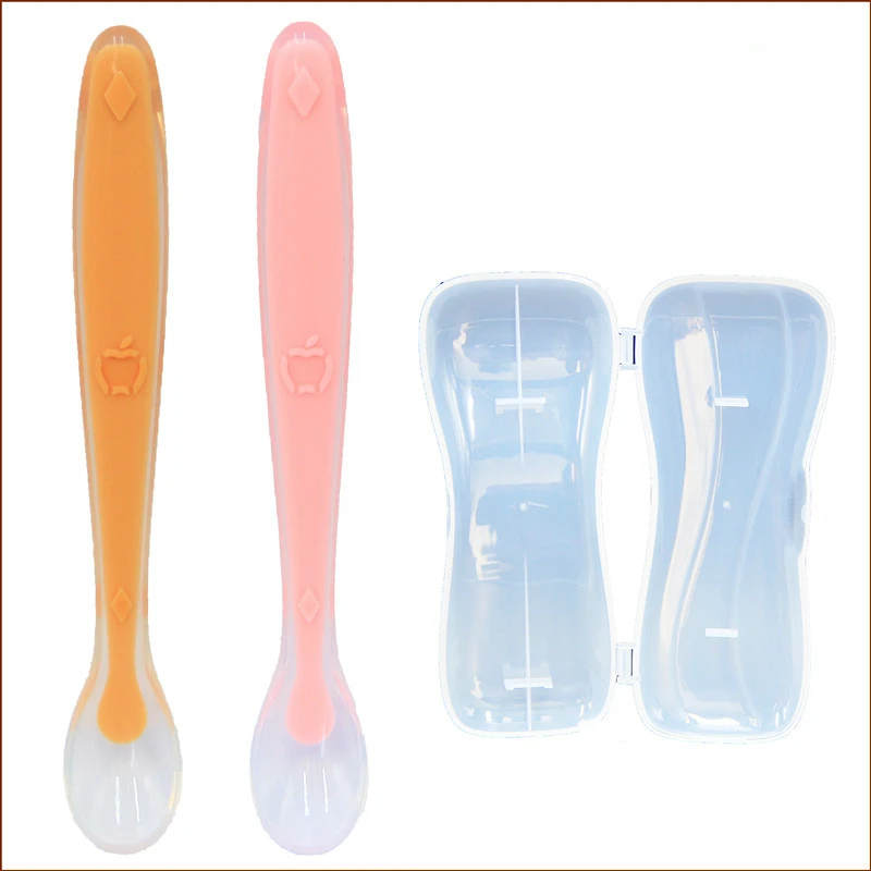 

2PCS/Set Silicone Baby Soft Soup Spoon Baby Safe Feeding Soft Spoon for Baby Childre Tableware Boxed Wholesale