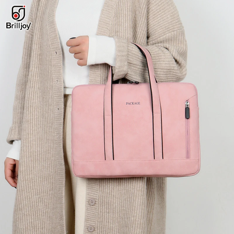 Brilljoy Handbag PU Waterproof Scratch-resistant Laptop Briefcase 13 14 15 inch Notebook Shoulder Bag Carry Case women and men