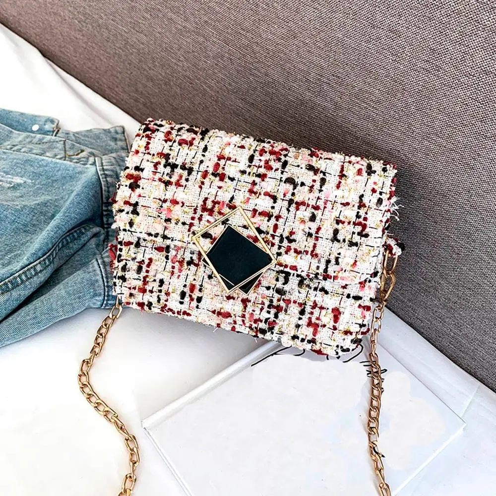 Классическая клетчатая сумка с клапаном для женщин шерстяная тканая маленькая